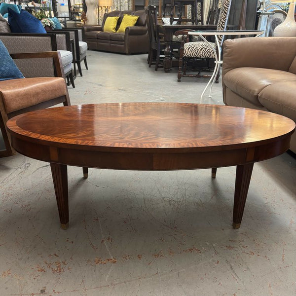 Oval Matchbook Mahogany Coffee Table W/Brass Feet 49x25.5x16.5