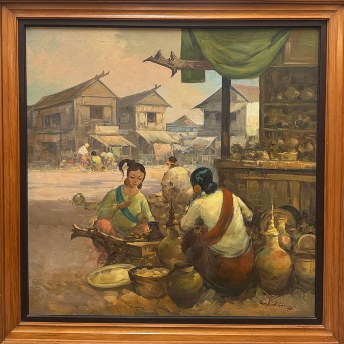 Filipino Market Scene Oil Painting by Cesar Buenaventura 1977 43x44