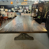 Boxcarwoody Walnut Finish Dining Table Top W/Reclaimed Rail Tie Base 9'x4'x30"H