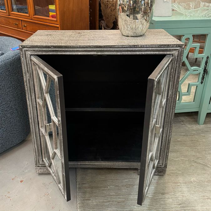 Gray Finish Cabinet W/Mirrored Doors 31.5x16x33