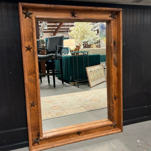 Rustic Wood Framed Mirror W/Stars 30x2.5x40  FINAL SALE