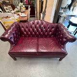 Vintage Oxblood Leather Tufted Camelback Loveseat 67x30x35