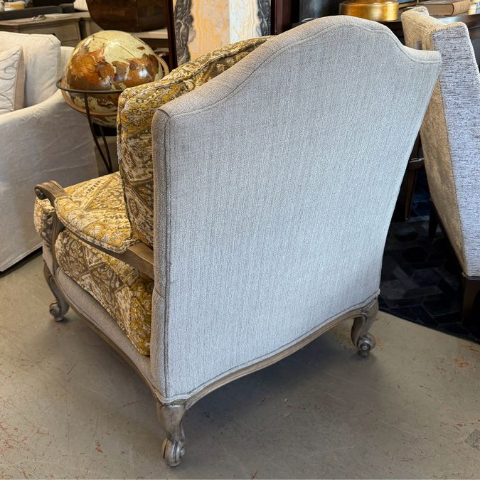 Ethan Allen "Harris" Yellow & Gray Bergere Chair & Ottoman 35x40x43