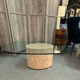 Oval Travertine Base W/Tinted Glass Top Coffee Table 50x29x16