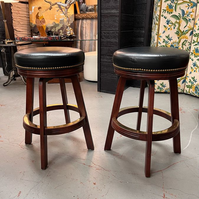PAIR Darafeev 938 Black Leather/Maple Custom Barstools 18x18x29
