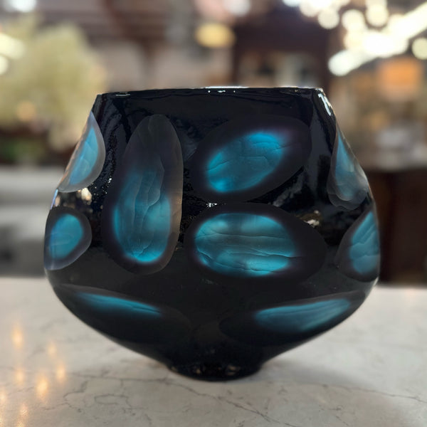 Tozai Black & Blue Glass Vase 8.5"H