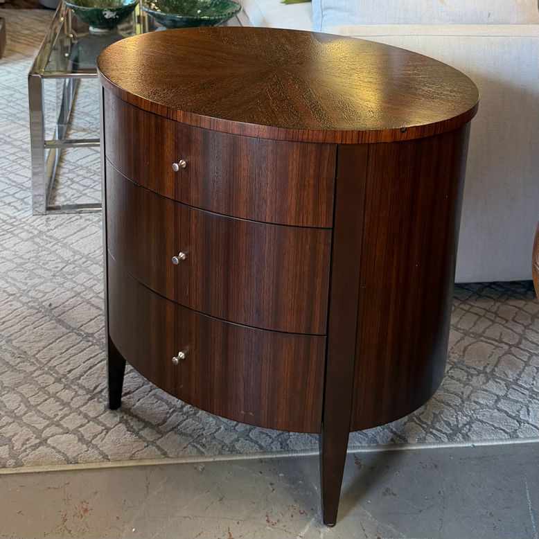 Ethan Allen 3 Drawer Oval Side Table 26x21x26