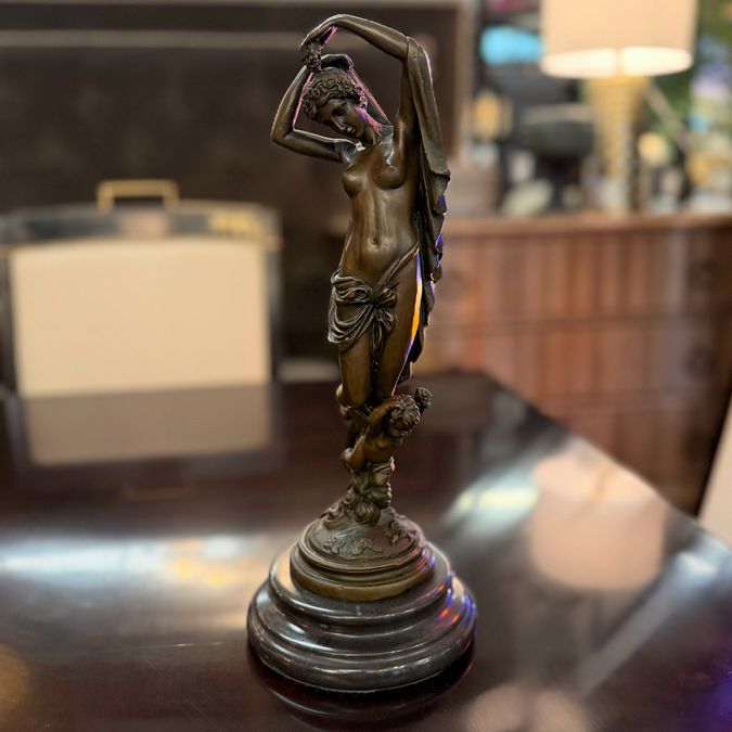 Bronze Nude W/Angel Bronze Statue by Moreau 15"H