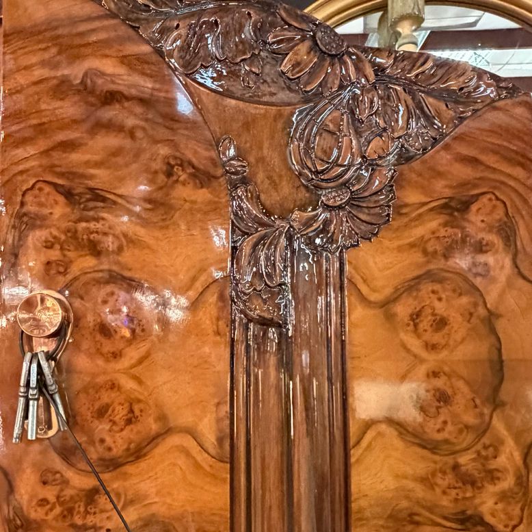 French Art Deco/Moderne Burl Walnut & Marble Buffet-Bar Cabinet Circa 1940's 67x
