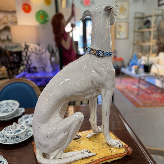 Mid Century Porcelain Whippet Sculpture 16.5x11x25.75