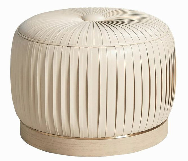 Global Views Collette Pleated Leather Pouf 22.5Dx17"H NEW