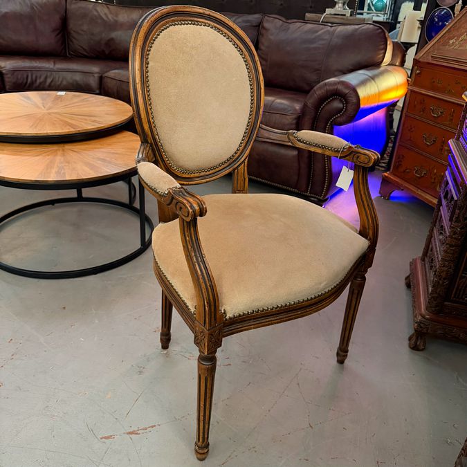 Chateau D'Ax Louis XVI Style Italian Suede Leather Arm Chair 23x22x38