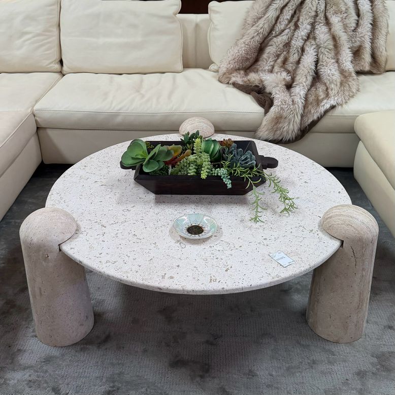 Custom Round White Travertine Coffee Table 38" Dia X 13.5"H