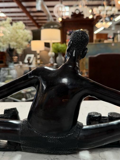 Ebony Wood African Drummer Sculpture 26.5"Lx9"H