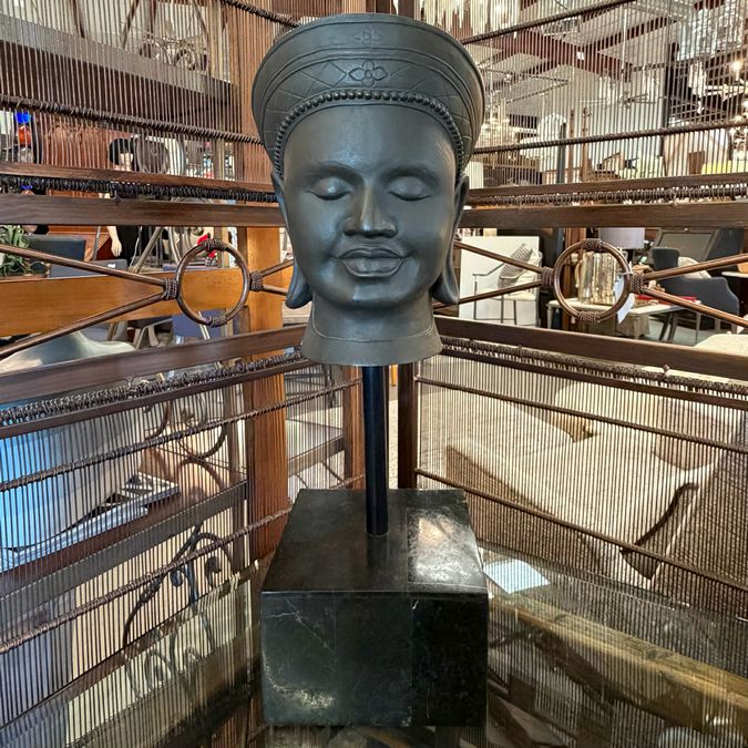 Buddha Head Bust on Stone Base 20"H