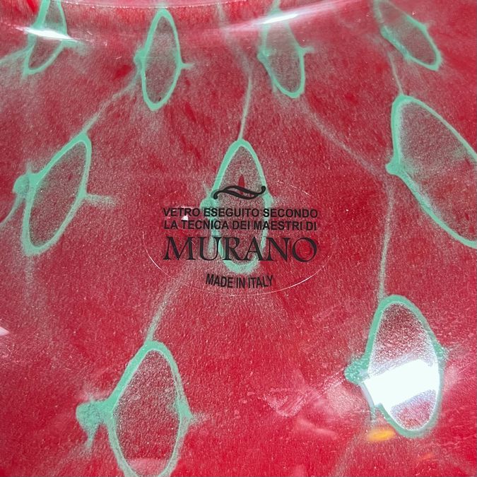 Murano Scottish Red & Green Vaso Puff Bowl 17x17x10