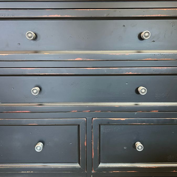 Ethan Allen Glover 10-Drw Dresser Distressed Black 60x19x42