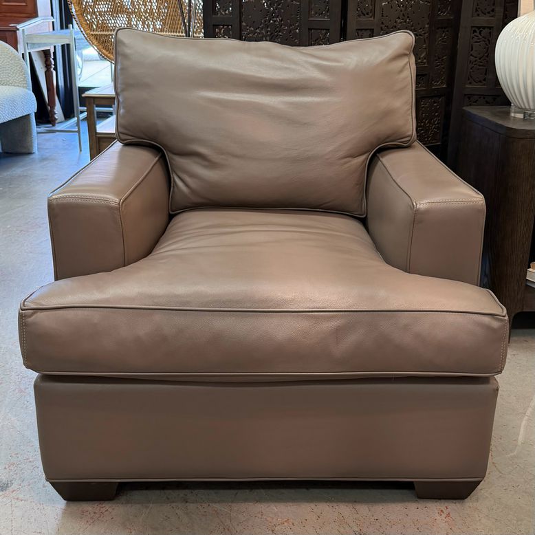 PAIR of Barclay Butera Mushroom Pebbled Leather Club Chairs