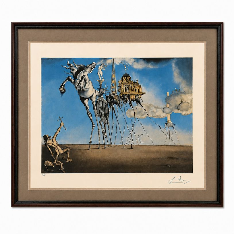 SALVADORE DALI Signed EA "Le Tentation Saint Antoine" Framed Woodcut Print 31x27