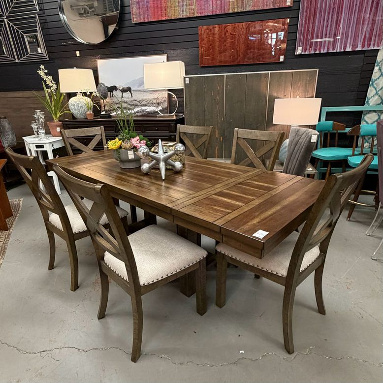 Medium Finish Dining Table W/6 X Back Chairs 86x36x30