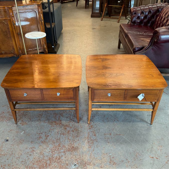 PAIR Mid Century Lane Side Tables W/ Drawer 28x28x19