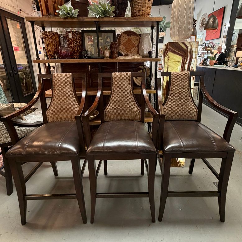 SET/3 Coastal Style Woven Back Barstools 22x24x48 (29" seat)