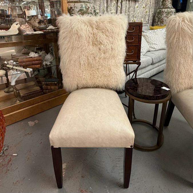 Cream Mongolian Fur Back Side Chair 21x24x43