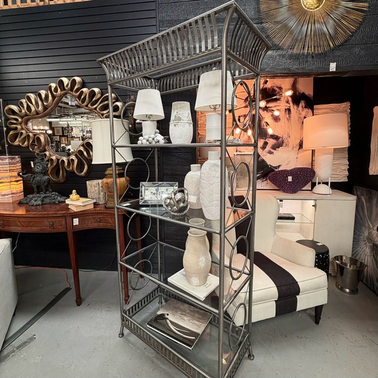 Vintage Architectural Burnished Pewter Metal Etagere' 40x23x83