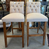 PAIR Cream Tufted Upholstered Bar Stools 19x22x44 (31" Seat Hgt)