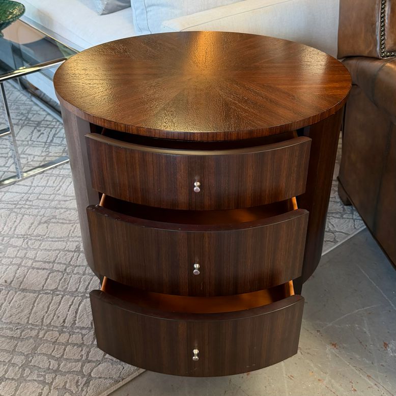 Ethan Allen 3 Drawer Oval Side Table 26x21x26