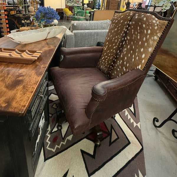 Adobe Interiors Bowie Axis Deer Full Grain Leather Office Chair 27x26x45