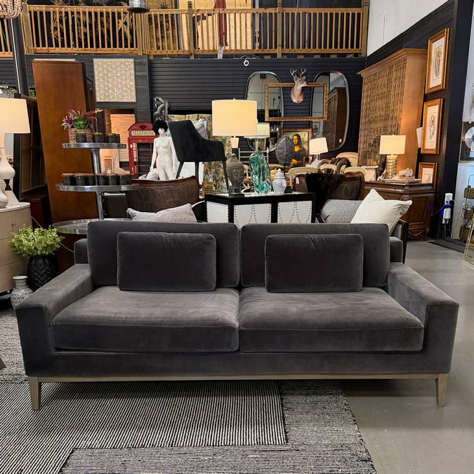 Restoration Hardware Italia Track Arm 2 Graphite Cushion Sofa 7'x45"D