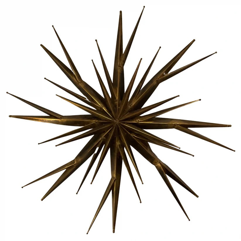 Vintage Hand-Crafted Brutalist Starburst Brass Wall Sculpture 52"Dia.