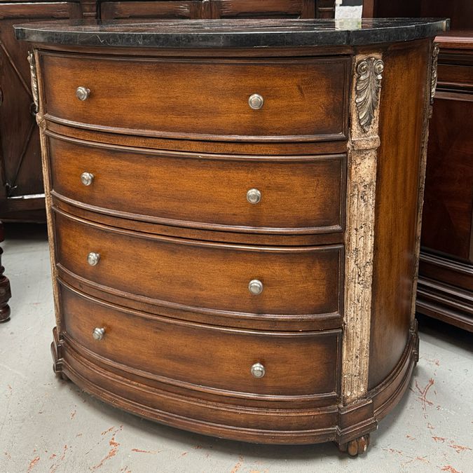 4-Drawer Demilune Chest W/Marble Top 37x18x33