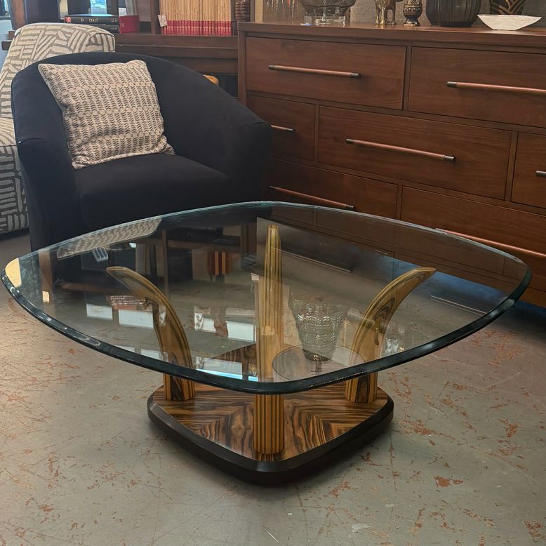 Henredon Scene II Zebra Wood Faux Tusk Cocktail Table 44x44x16