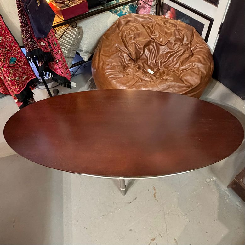 Oval Wood & Chrome Modern Coffee Table 57x25x18