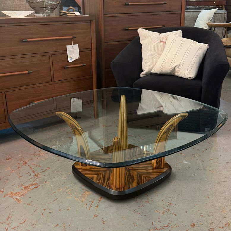 Henredon Scene II Zebra Wood Faux Tusk Cocktail Table 44x44x16