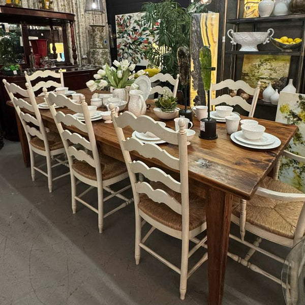 Amish Wormwood Table W/8 Ladderback Chairs 106x40.5x30.5