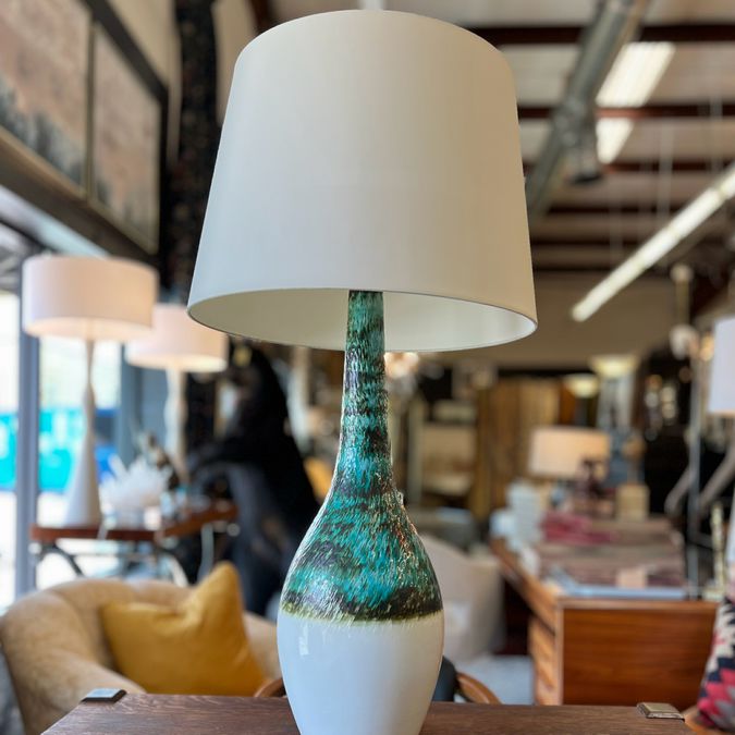 PAIR Arteriors Teal & White Reactive Glaze Lamps 41"H