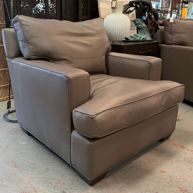 PAIR of Barclay Butera Mushroom Pebbled Leather Club Chairs