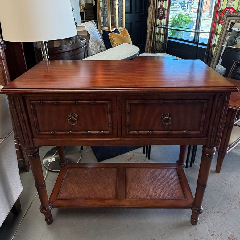 Ethan Allen Faux Bamboo Wood 2-Dwr Console Table 40x18x37.5
