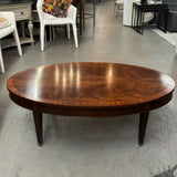 Oval Matchbook Mahogany Coffee Table W/Brass Feet 49x25.5x16.5