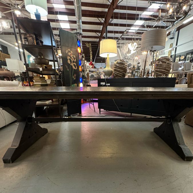 Boxcarwoody Walnut Finish Dining Table Top W/Reclaimed Rail Tie Base 9'x4'x30"H