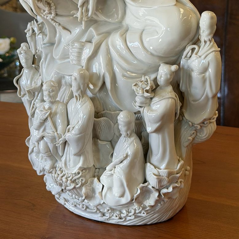 Exquisite Lg Blanc-de-Chine Porcelain Guanyin Sculpture 25"H