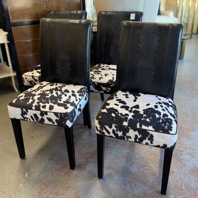 SET/4 Custom Black/White Ostrich & Cowhide Side Chairs 19x23x39