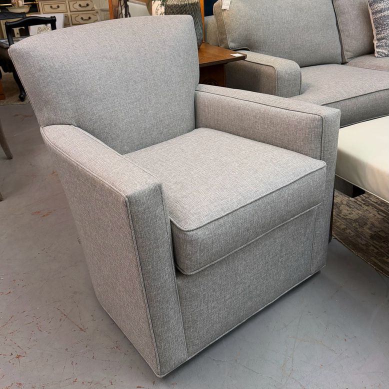 PAIR Ethan Allen Turner Performance Woven Warm Greige Swivel Chairs 32x36x36