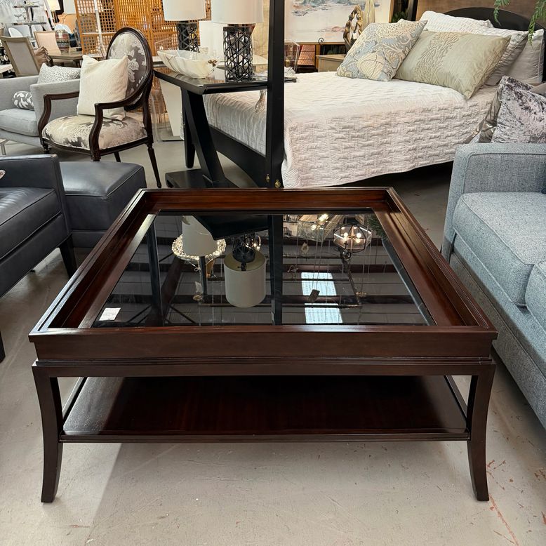 Kravet 43" Square Wood Cocktail Table W/Glass Top   FINAL SALE!