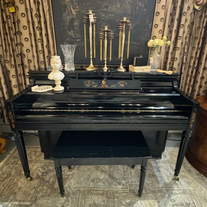 1941 Chickering Chinoiserie Upright Laquered Piano w/Bench 60x23x40