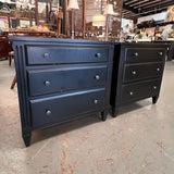 PAIR Ethan Allen Glover 3-Drw Nightstands Distress Black 30x19x29