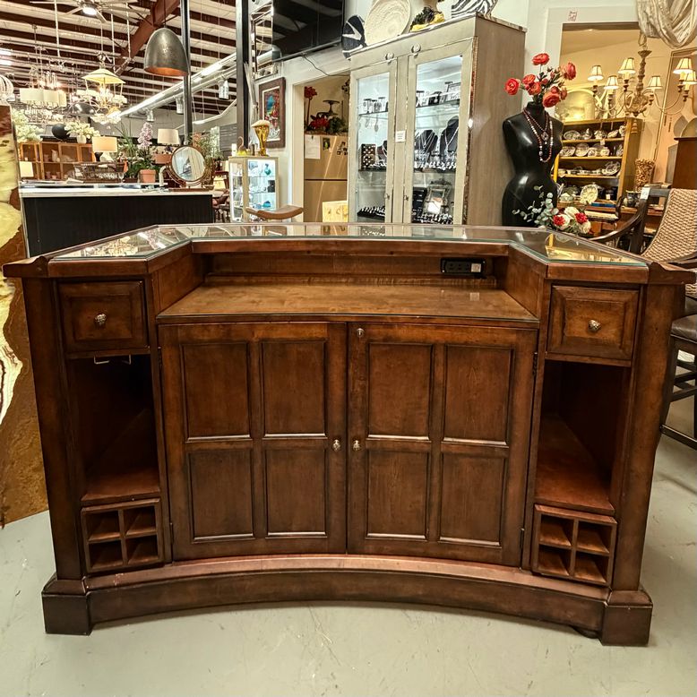 Bernhardt Glass Top Bar Cabinet 67x31x43